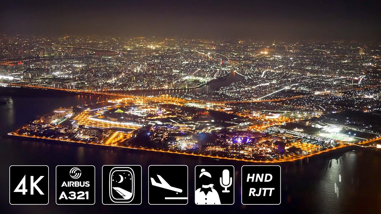 [4K東京湾遊覧夜景] ANA286便 羽田空港ランウェイ22アプローチ