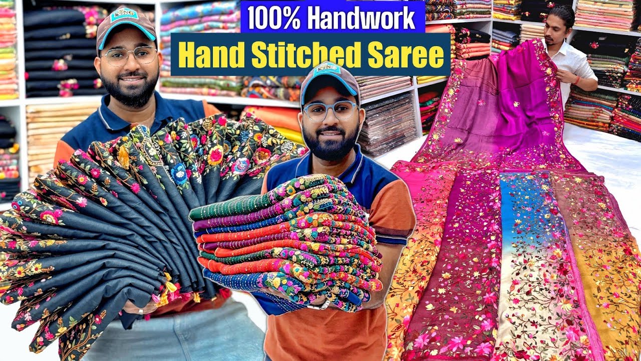 Kolkata Special Hand Stitched Saree Manufacturer / Hand Bullion Work Saree Wholesaler #handworksaree