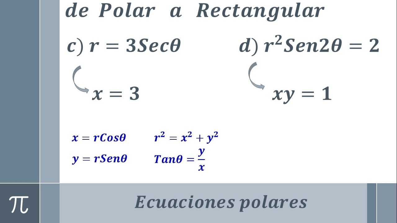 Transformación de una ecuación polar a rectangular (ejemplo 3 y 4)
