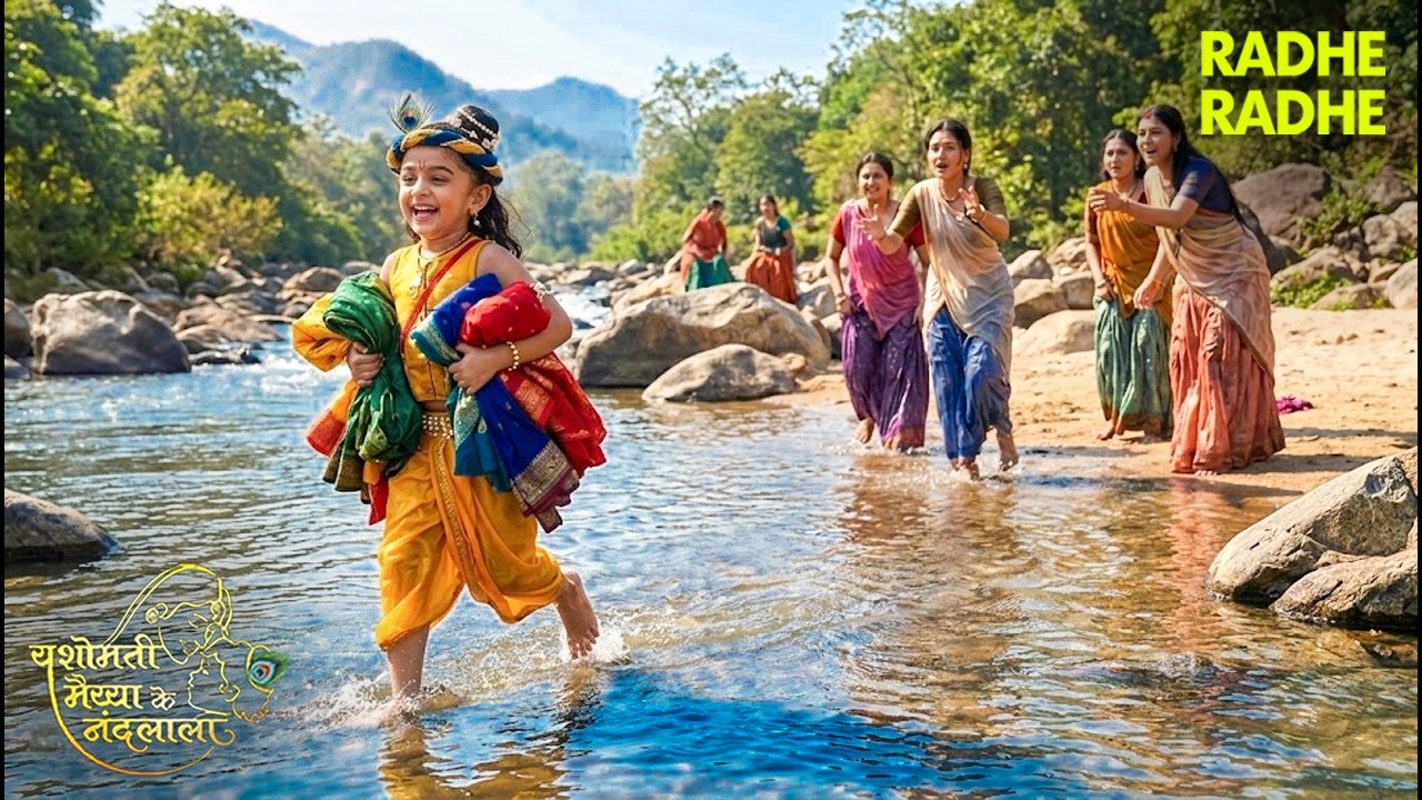 नदी में नहा रही गोपियों के वस्त्र लेकर भागे बाल कान्हा😲🌊| Yashomati Maiyaa #radhekrishna #radheradhe