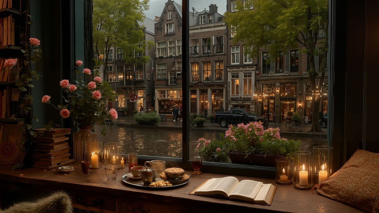 Cozy European Coffee Shop on a Rainy Day | Smooth Jazz for Reading & Relaxing Ambience