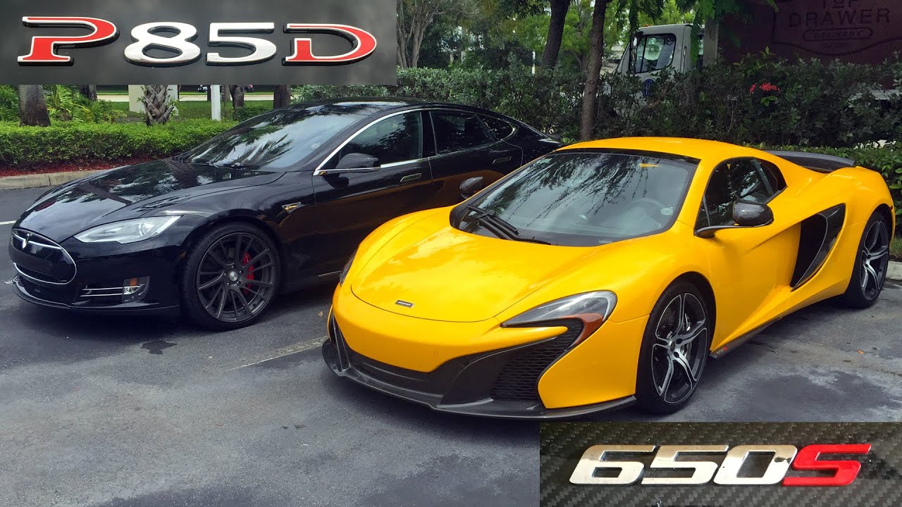 Tesla Model S P85D Insane Mode vs McLaren 650S Spider Drag Racing