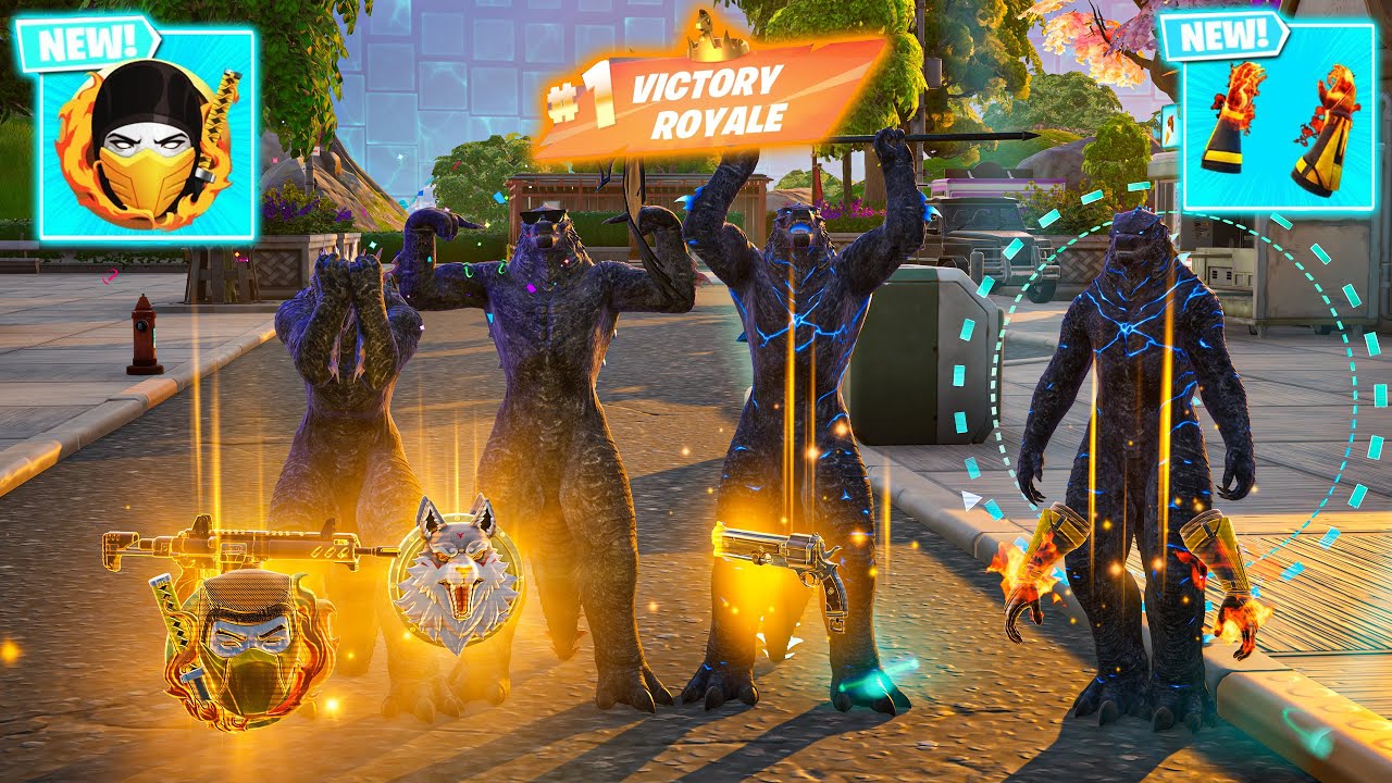 GODZILLA SQUAD vs SCORPION'S KOMBAT KIT MYTHIC & NEW 3 MEDALLIONS ( NEW! FORTNITE Chapter 6 )
