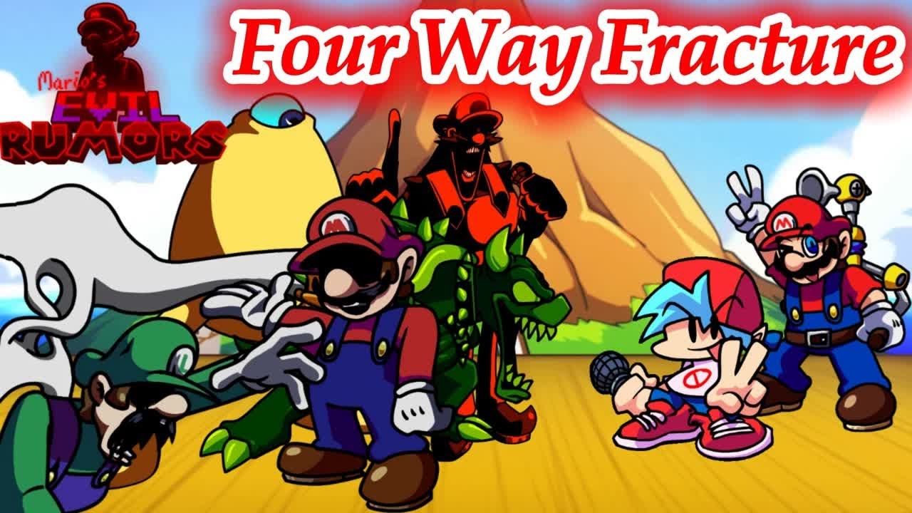 fnf Four Way Fracter bot Mario's Evil Rumors character sings
