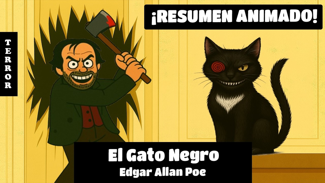 Resumen El Gato Negro, Edgar Allan Poe audiolibro animado cuento animado
