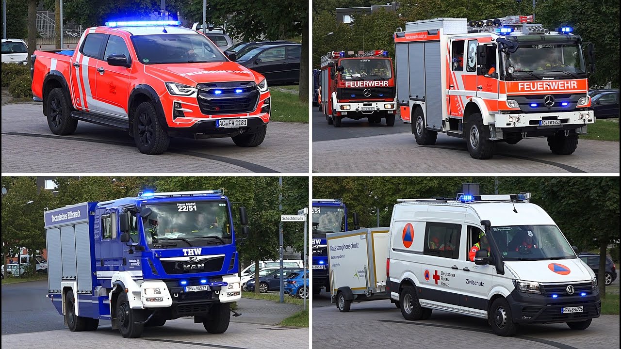 [Gesamtwehrübung 2024] | Einsatzfahrten der Feuerwehr Alsdorf + THW OV Alsdorf + DRK + JUH am 14.09