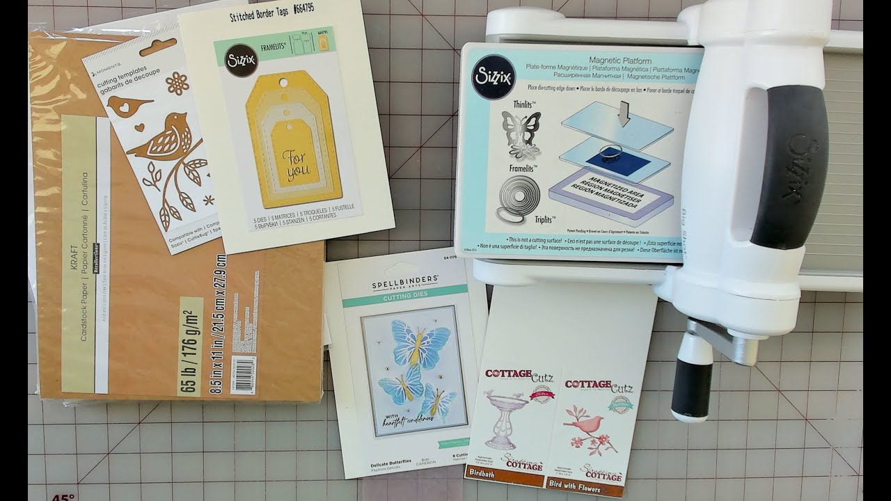 Die Cutting 101/Magnetic Platform/Stitched Border Tags/Delicate Butterflies/Bird Bath/Birds