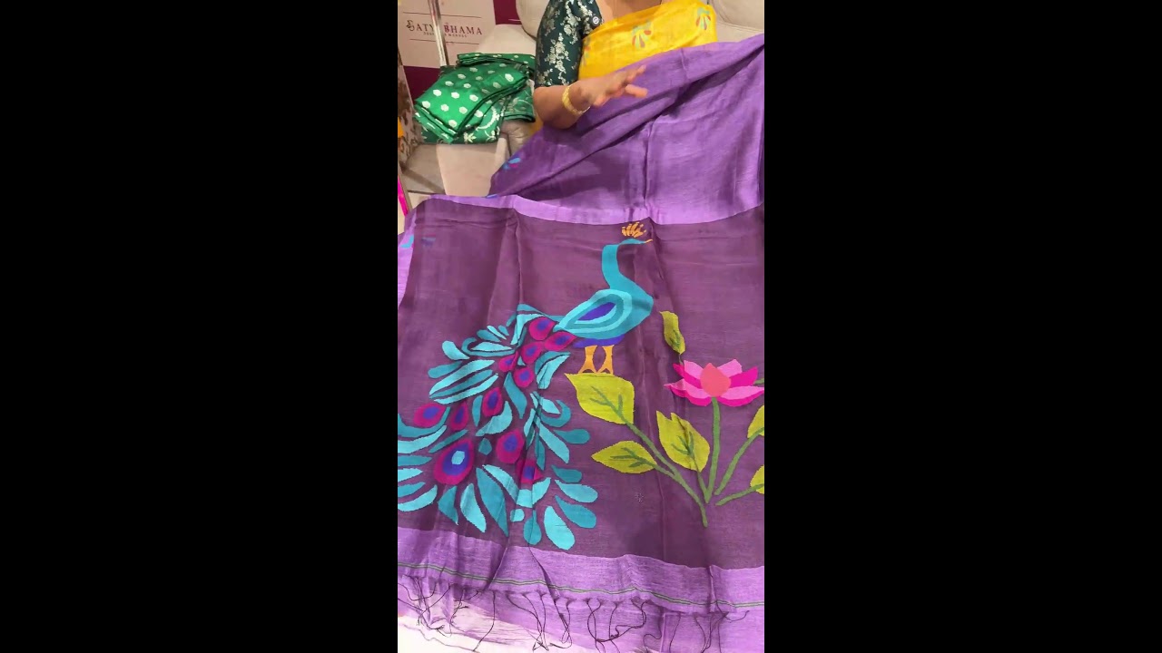 Pure handloom lenin tussar tissue sarees/ SATYABHAMA DESIGNER WEAVES