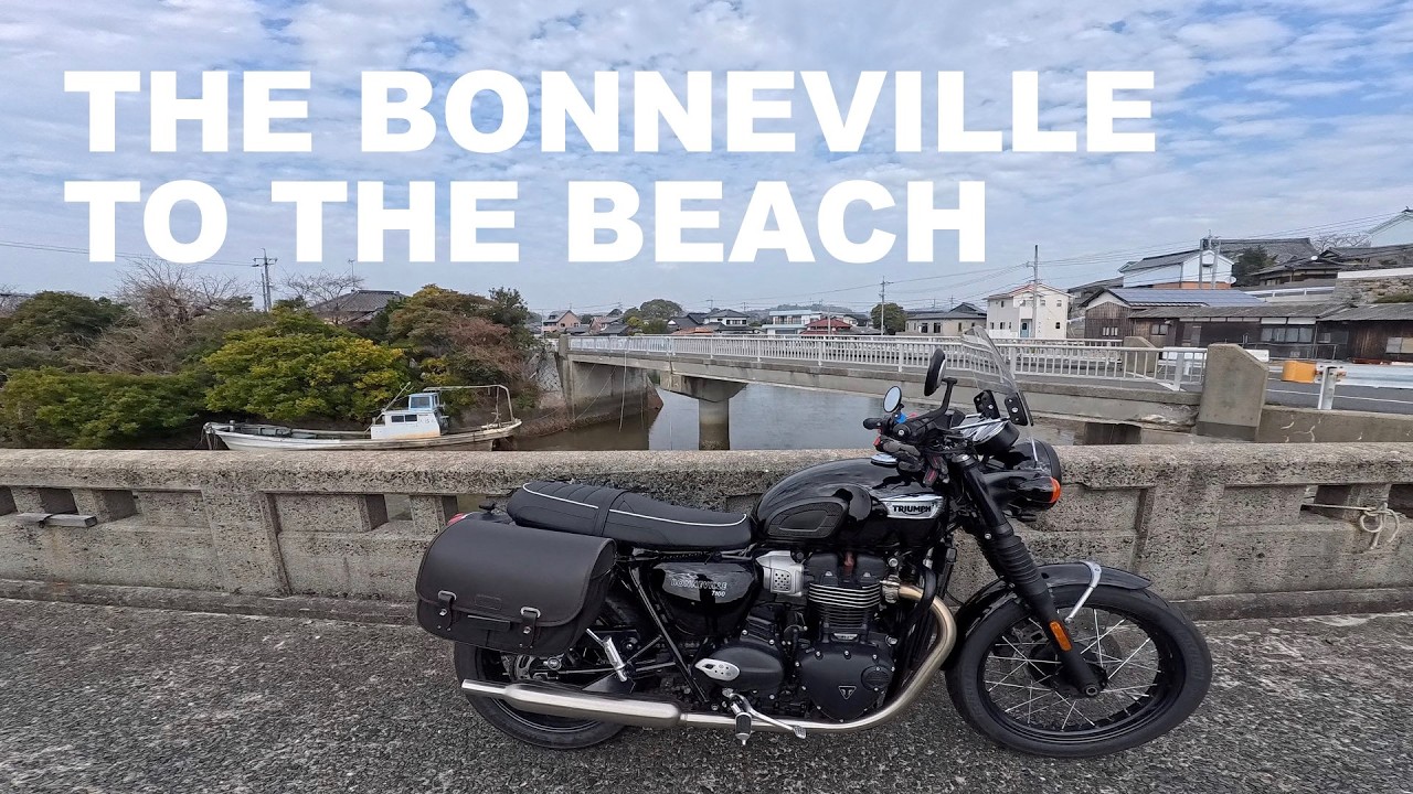 Riding Triumph Bonneville T100 to the beach and an old coal mine site in Tokonami, Ube.