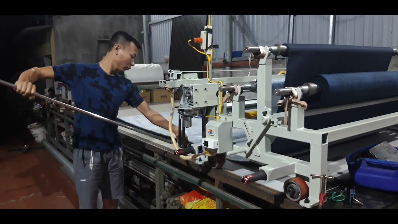 máy trải vải tự chế . HDSD khung hỗ trợ trải vải 3 cuộn ziczac + cắt đầu bàn