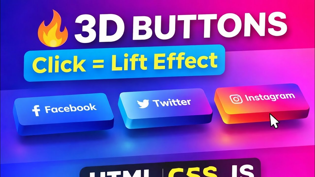 🔥 3D Social Media Buttons with Hover Animation | HTML CSS JavaScript Full Tutorial #coding 