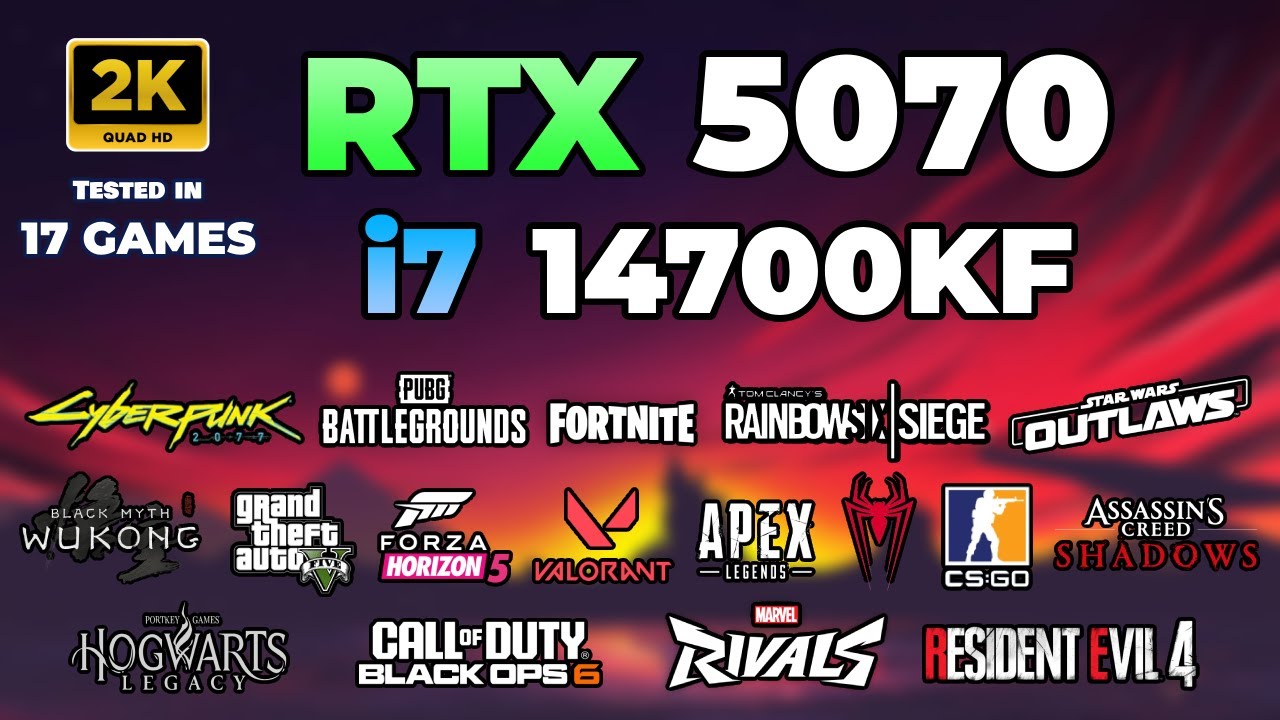 RTX 5070 + i7 14700KF : Test in 17 Games in 2025 | 1440p | Max Settings Tested