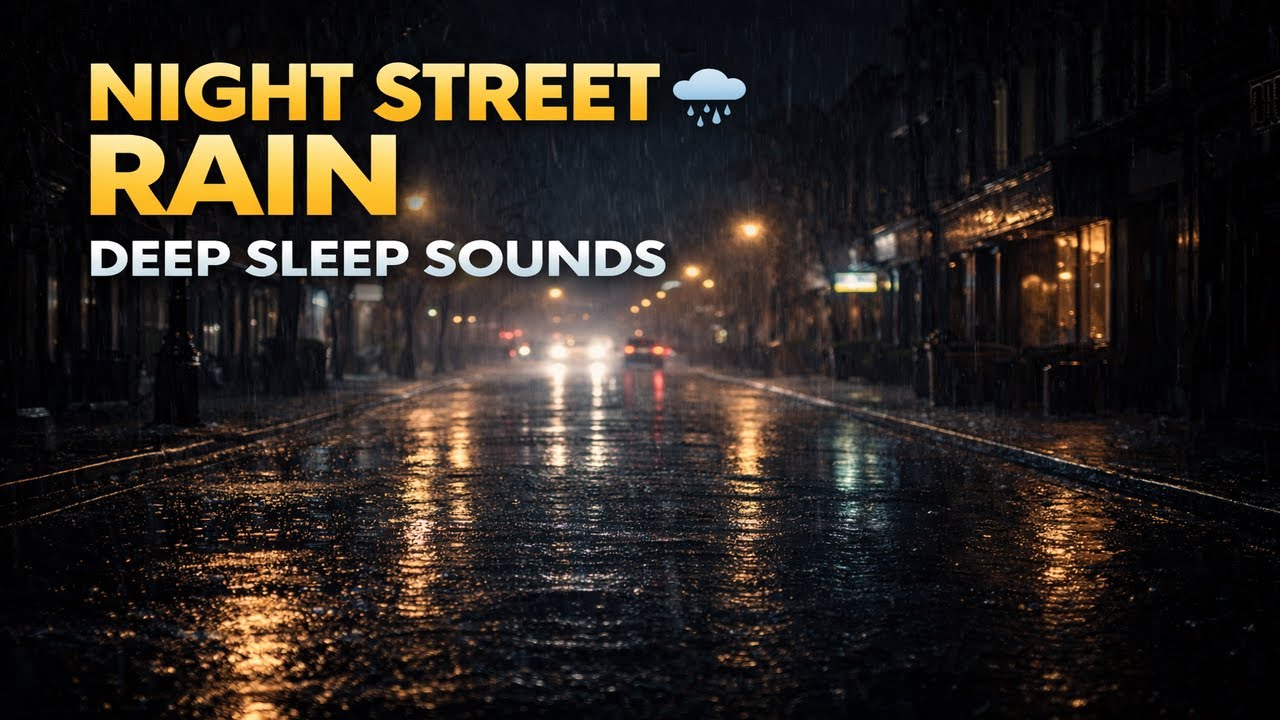 Heavy Rainfall on Quiet Street at Night | Sleep Sounds