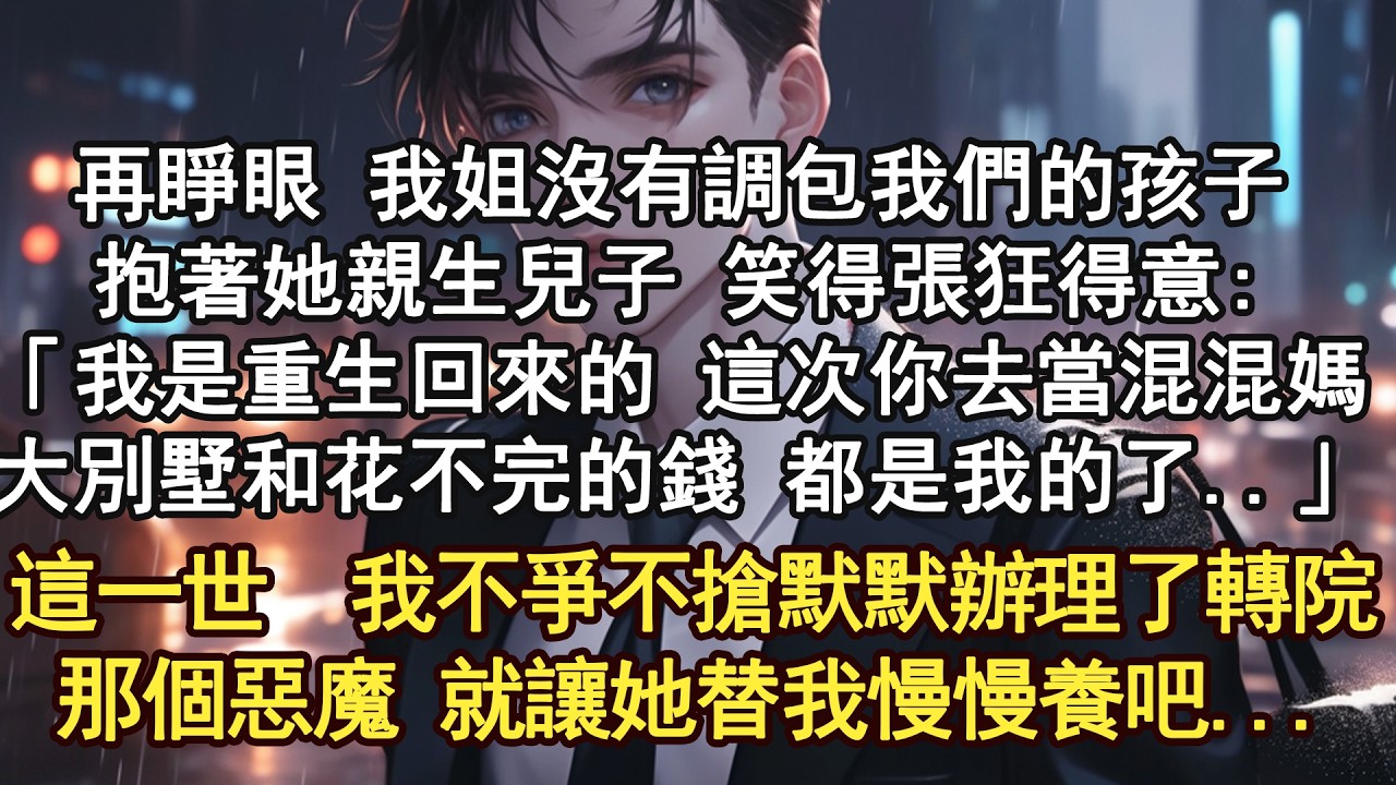 再睜眼 我姐沒有調包我們的孩子，抱著她親生兒子 笑得張狂得意:「我是重生回來的 這次你去當混混媽，大別墅和花不完的錢 都是我的了..」