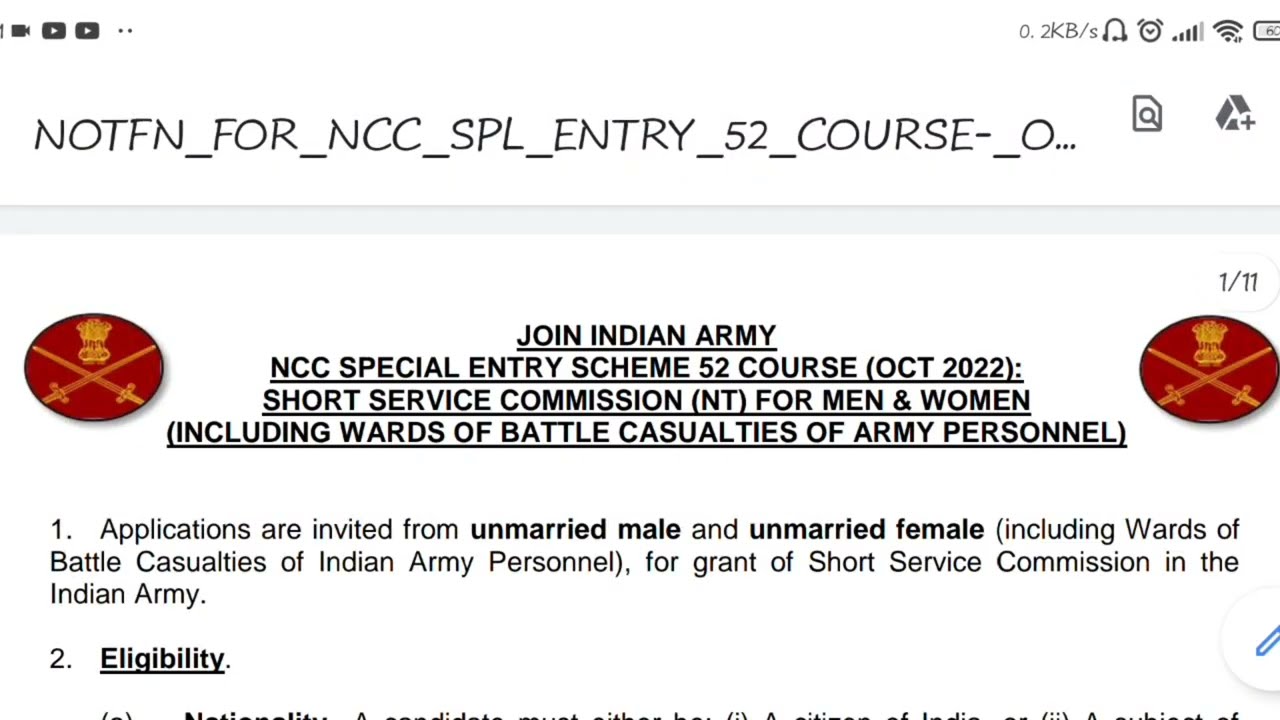 Indian Army NCC 52 special entry recruitment 2022