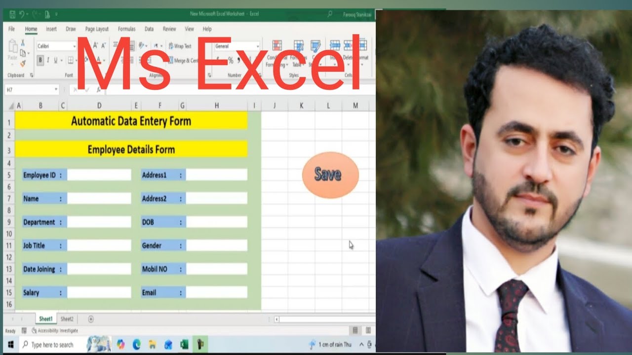 Automatic Data Entry Form in Ms Excel in pashto