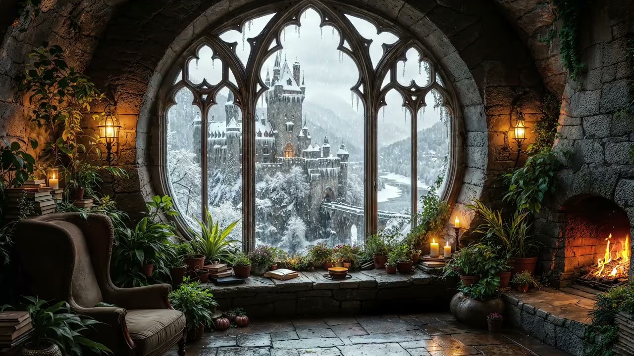 Cozy Corner with Castle View 🔥 Soft Evening Ambience for Relaxation & Sleep