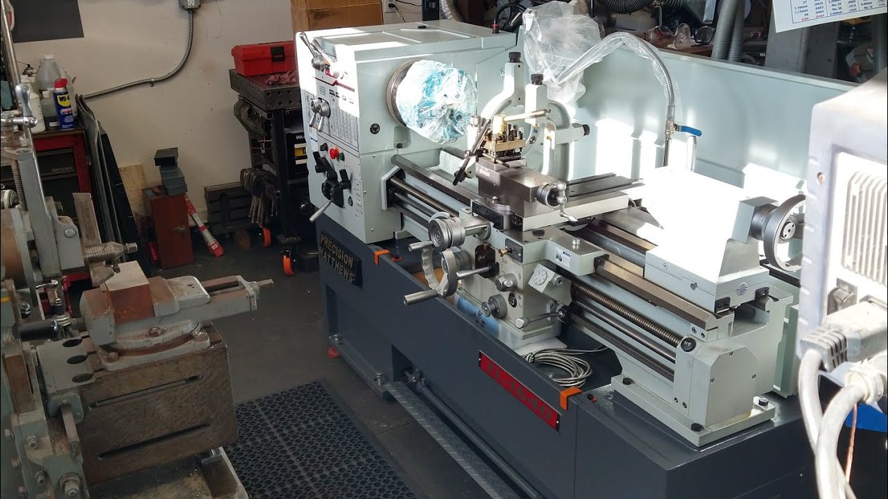 Precision Mathews TL-1640 Lathe. Day One. Quick Manual Machine Job Shop Overview in Two Car Garage.