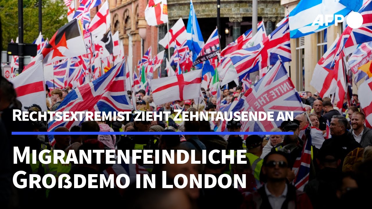 London: Rechtsextremist Tommy Robinson zieht zehntausende Demonstranten an | AFP