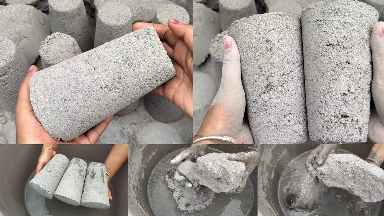 Super duper soft crispy cement cylinders dry floor Crumbling and tub water 💦 crumble | Asmr 