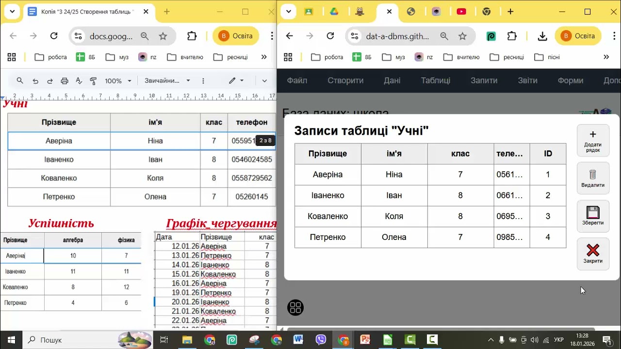 Введення і редагування даних різних типів.Створення таблиць у базах даних у dat.A