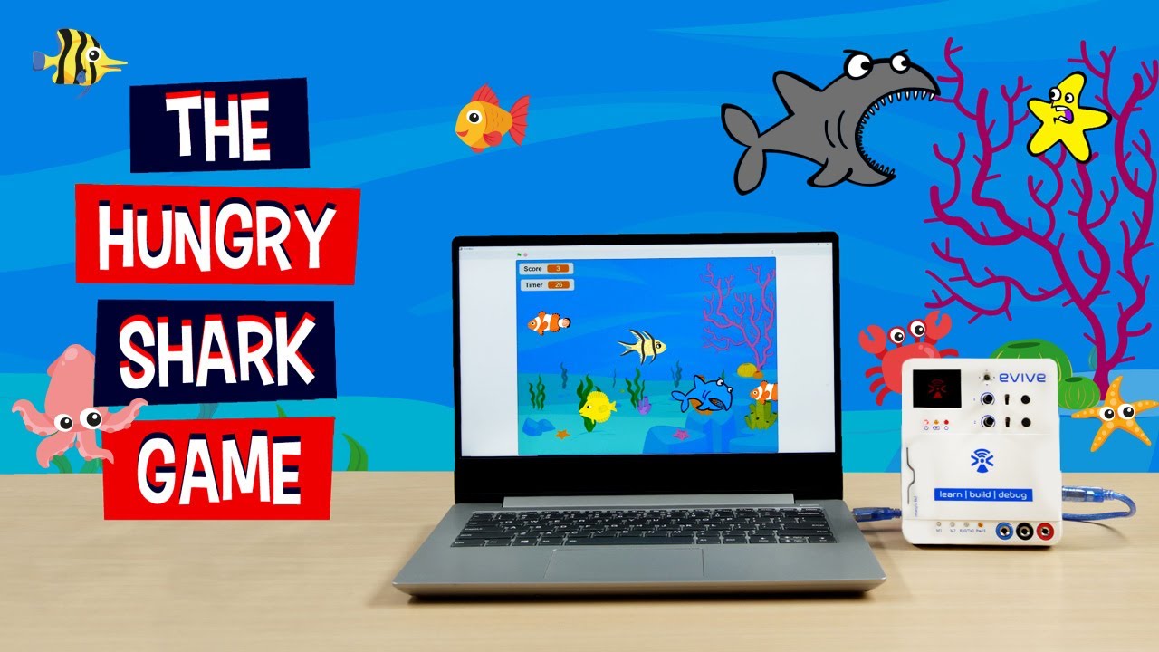 Make A Hungry Shark Game Using PictoBlox (Scratch Based Programming Platform) | Scratch Games