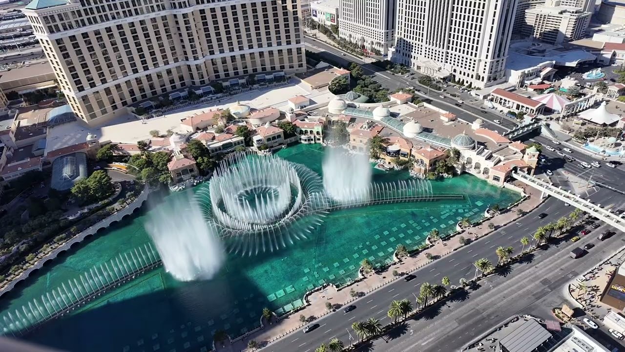 Daytime Viewing of Bellagio Fountain Show from Eiffel Tower observation deck