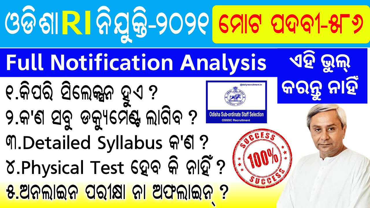 OSSSC RI Recruitment-2021 Full Notification Analysis-Eligibility,Syllabus,Documents,Selection Proces