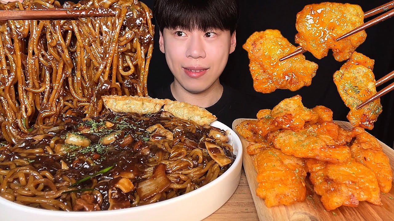 SUB) лапша с черной фасолью (jajangmyeon) и гастрономическое шоу guobaorou│korean mukbang asmr