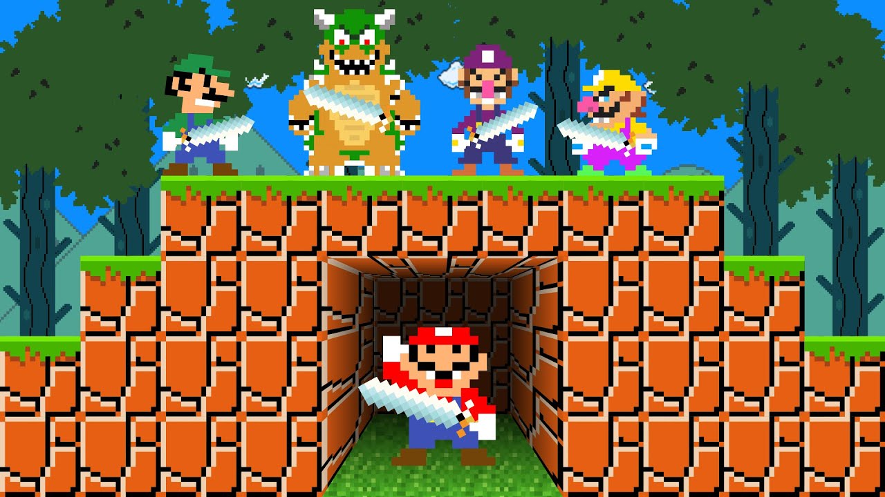 Super Mario Bros., Mario the Speedrunner vs 4 PRO Players!
