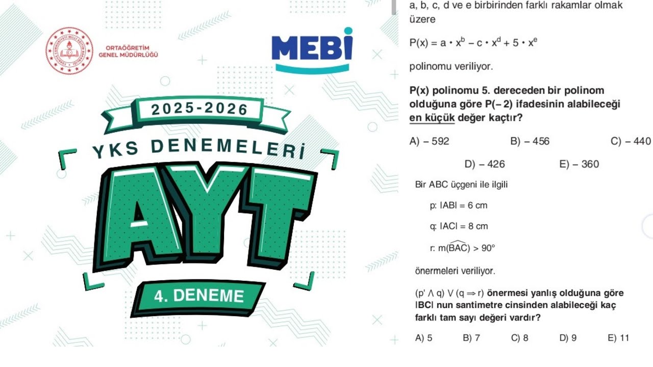 MEBİ AYT 4 MAT SORU 7-11