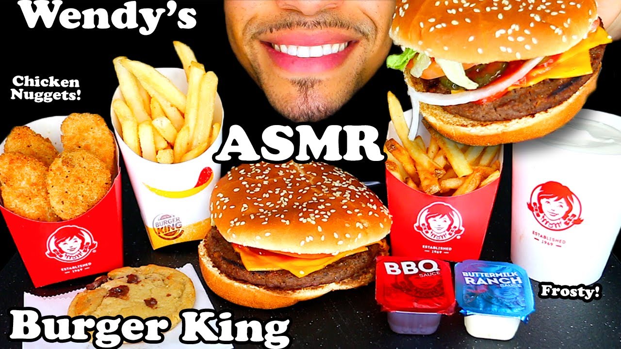 WENDY'S BURGER KING MUKBANG CHICKEN NUGGETS WHOPPER FROSTY FRIES ASMR JERRY NO TALKING