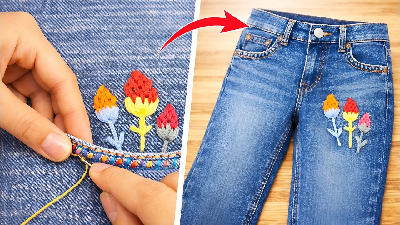 I Turned Old Jeans Into Beautiful Flower Embroidered Jeans