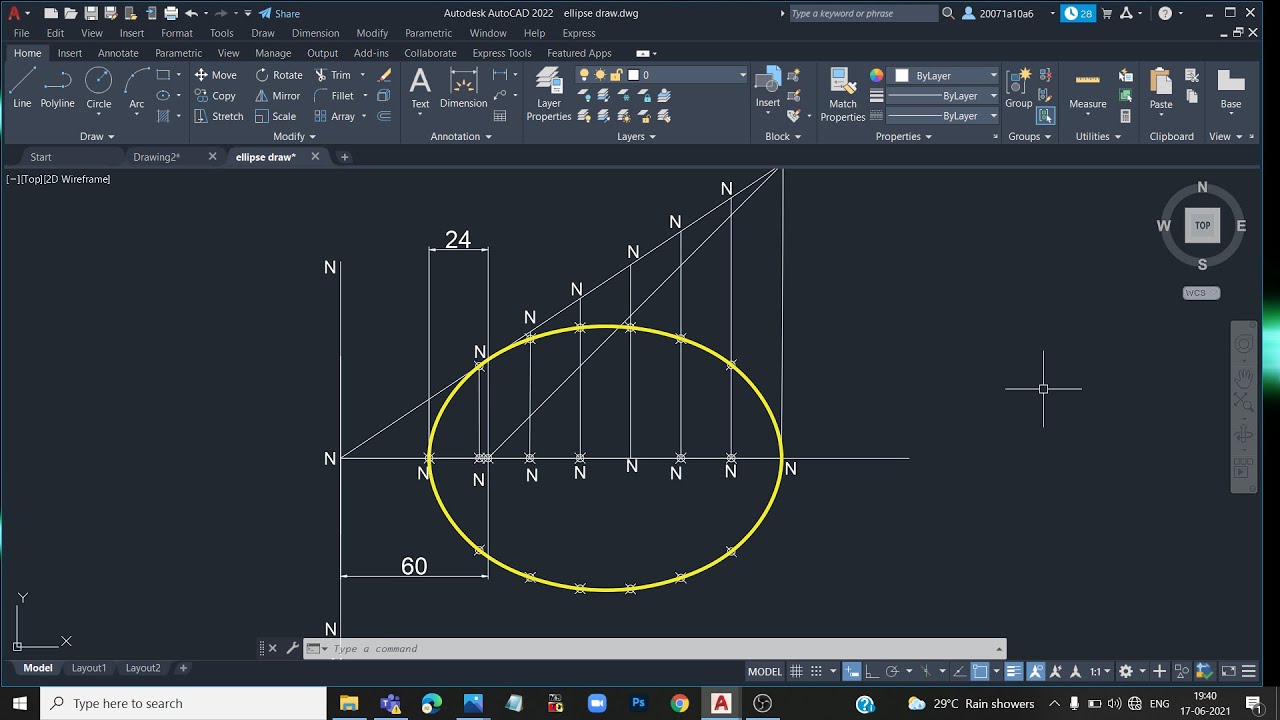 ellipse by general method || eccentricity method || in telugu