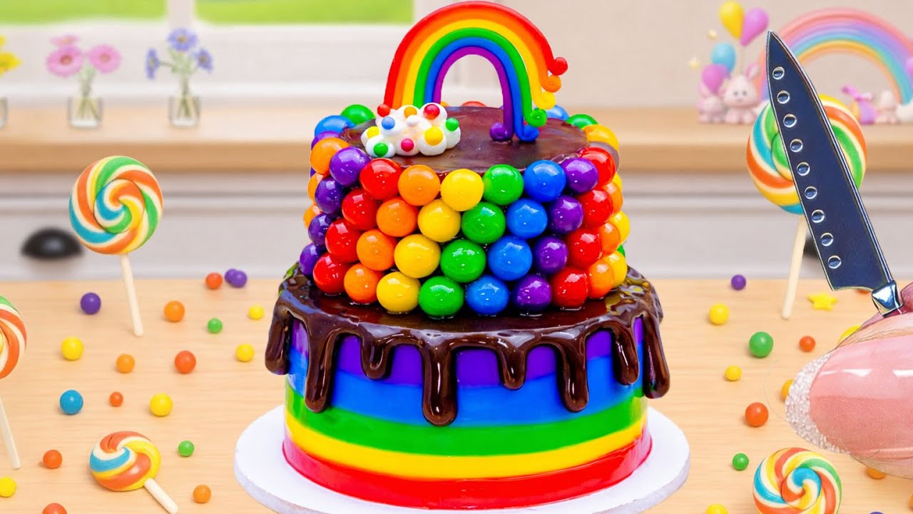 So Satisfying Rainbow Cake with Chocolate Drip 🌈| Mini Cake Decorating