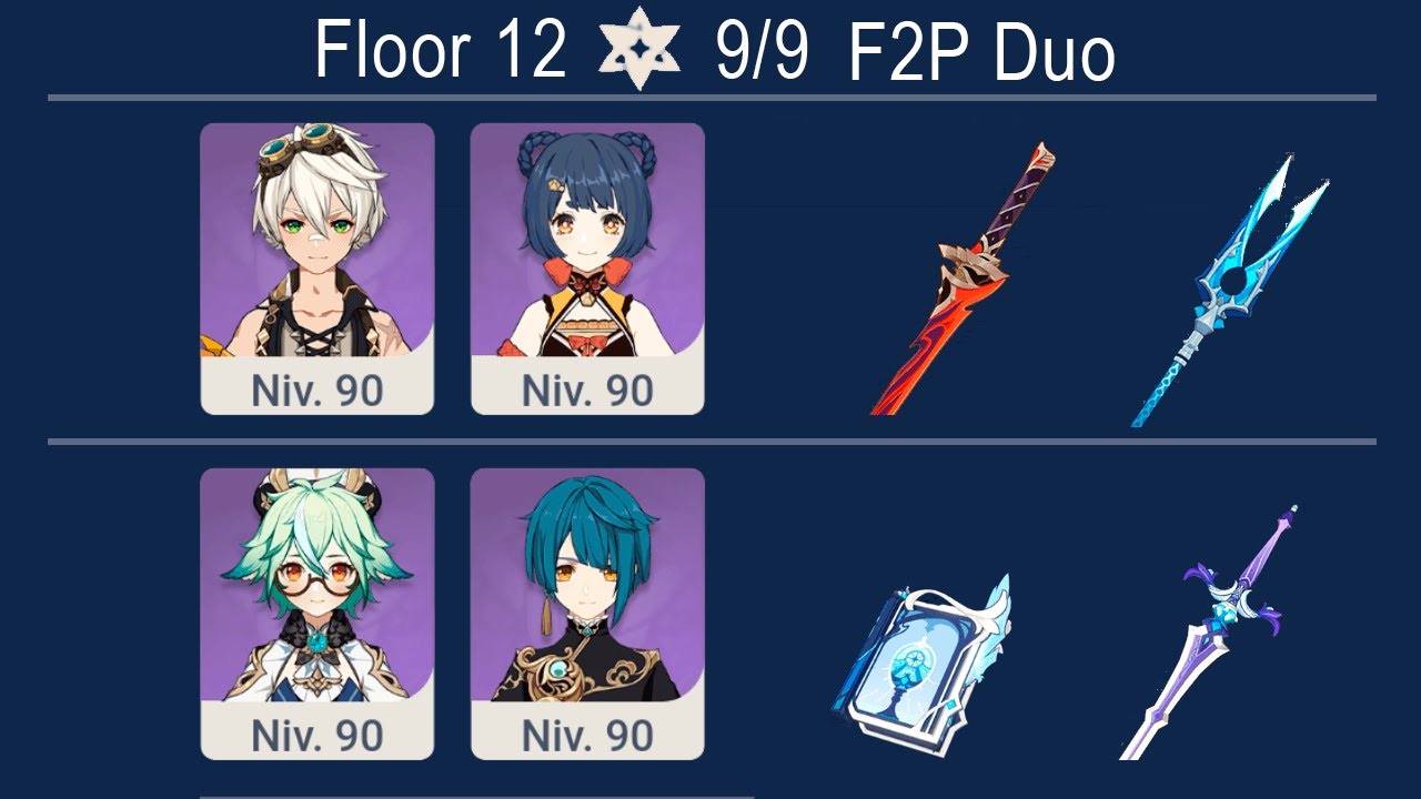 Abyss Guide F2P Duo Bennett C6 Xiangling C6 Sucrose C6 Xigqiu C6 4* Weapons Abyss 12 Genshin Impact
