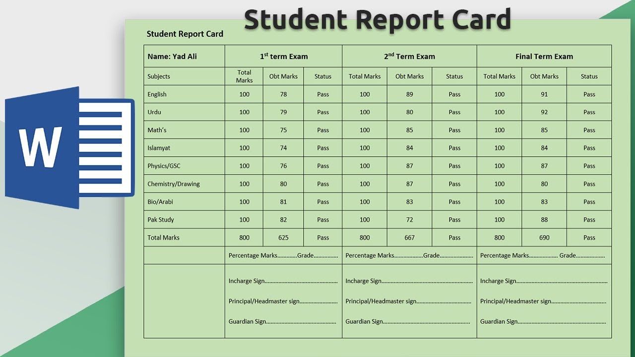 How to create Student Report Card in Ms word 2019 | Making Result Report Card in Microsoft word