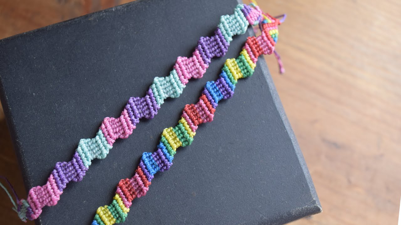 👣Tutorial pulsera escalonada (6hilos) Modelo arcoíris #2
