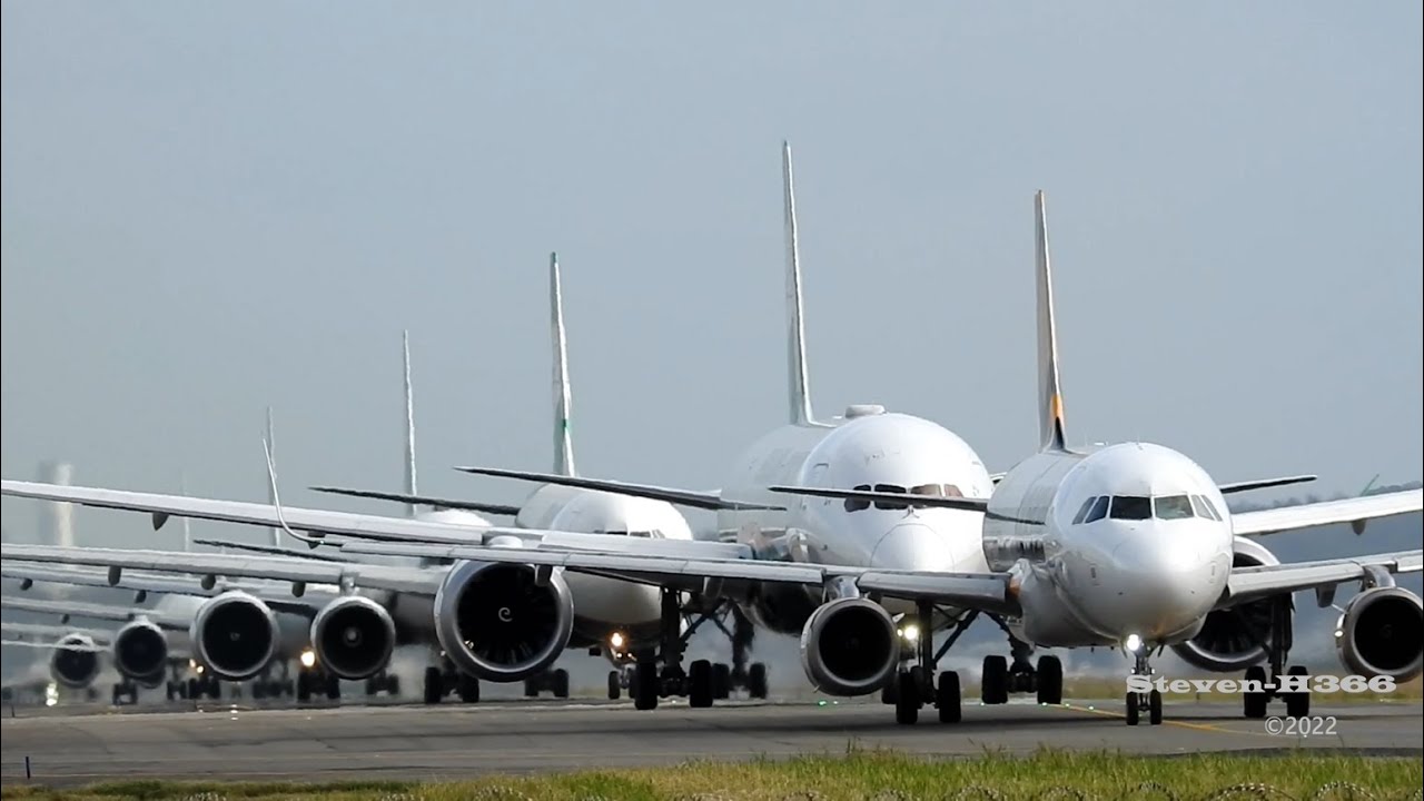 尖峰航班排隊起飛 TPE桃園機場 | MORE THAN 8 PLANES LINE UP FOR TAKEOFFS AT TAOYUAN AIRPORT RUNWAY 05R [TPE/RCTP]