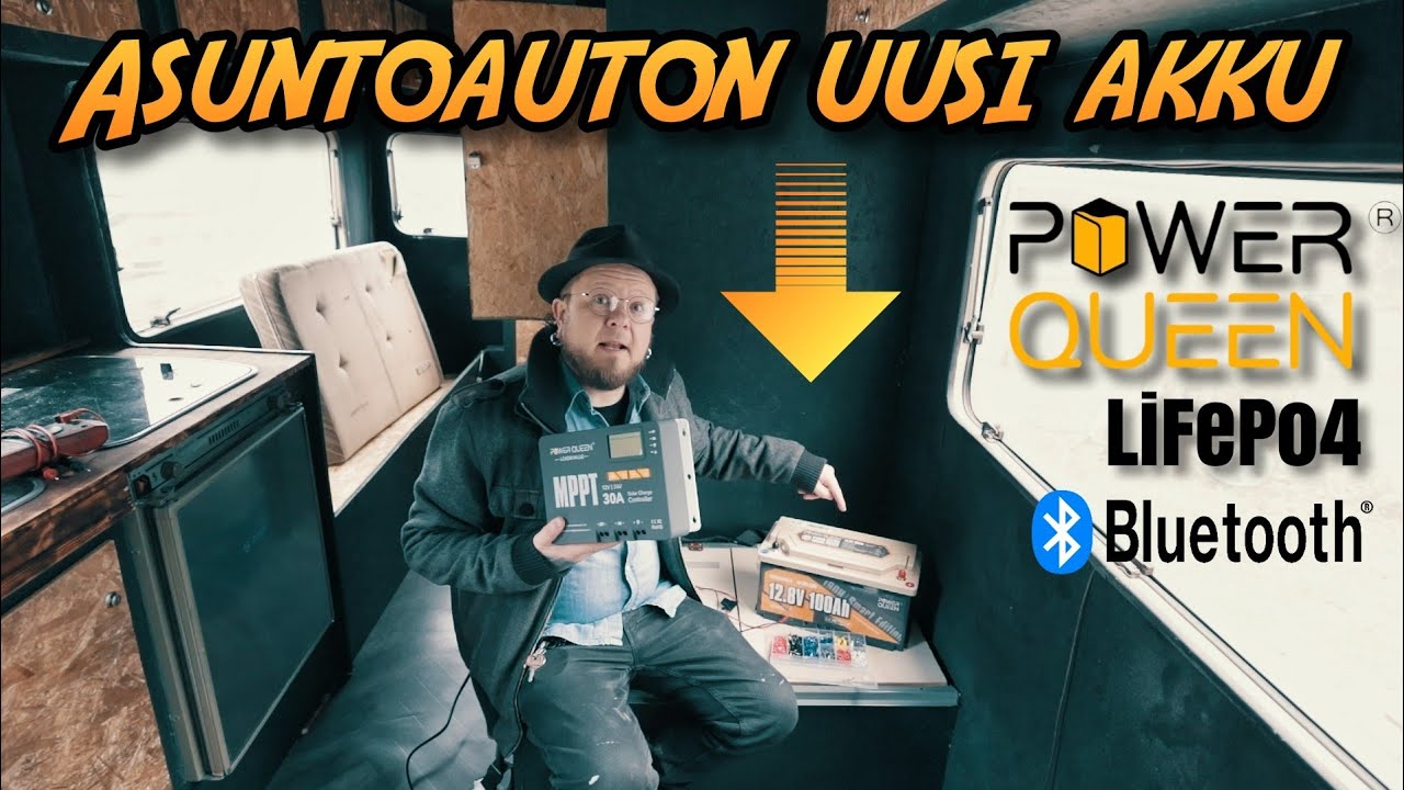 MATKAILUAUTON AKKU | POWER QUEEN LIFEPO4 LITIUMAKKU +MPPT MATKAILUAUTOON