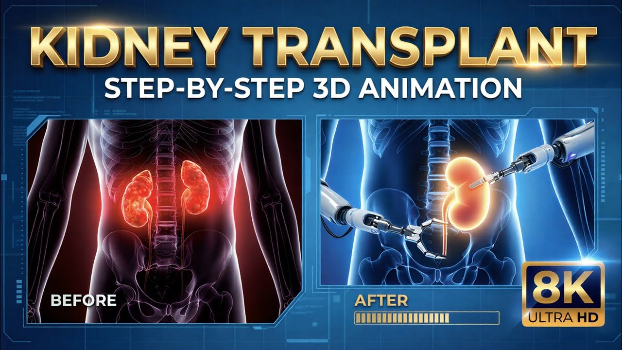 8K | Kidney Transplant 3D Animation: Step-by-Step Surgical Procedure