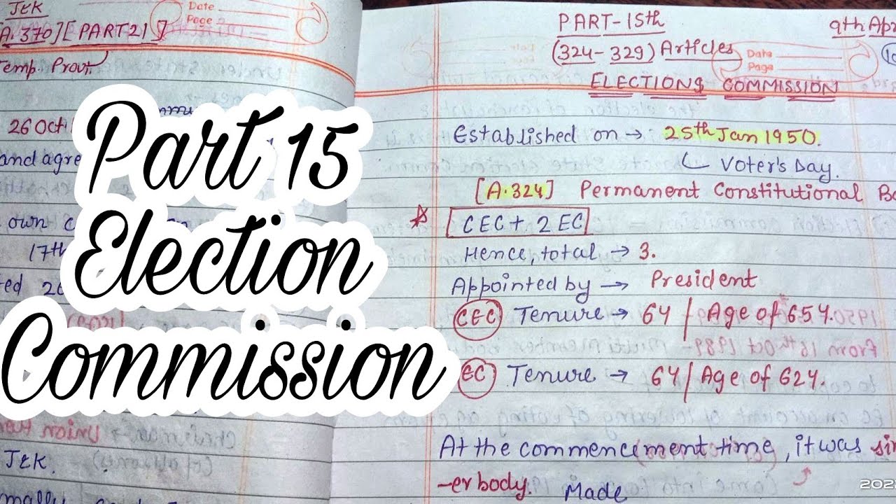 Part 15 ~~ Election Commission || lec.64 || Handwritten notes || Indian Polity || An aspirant !