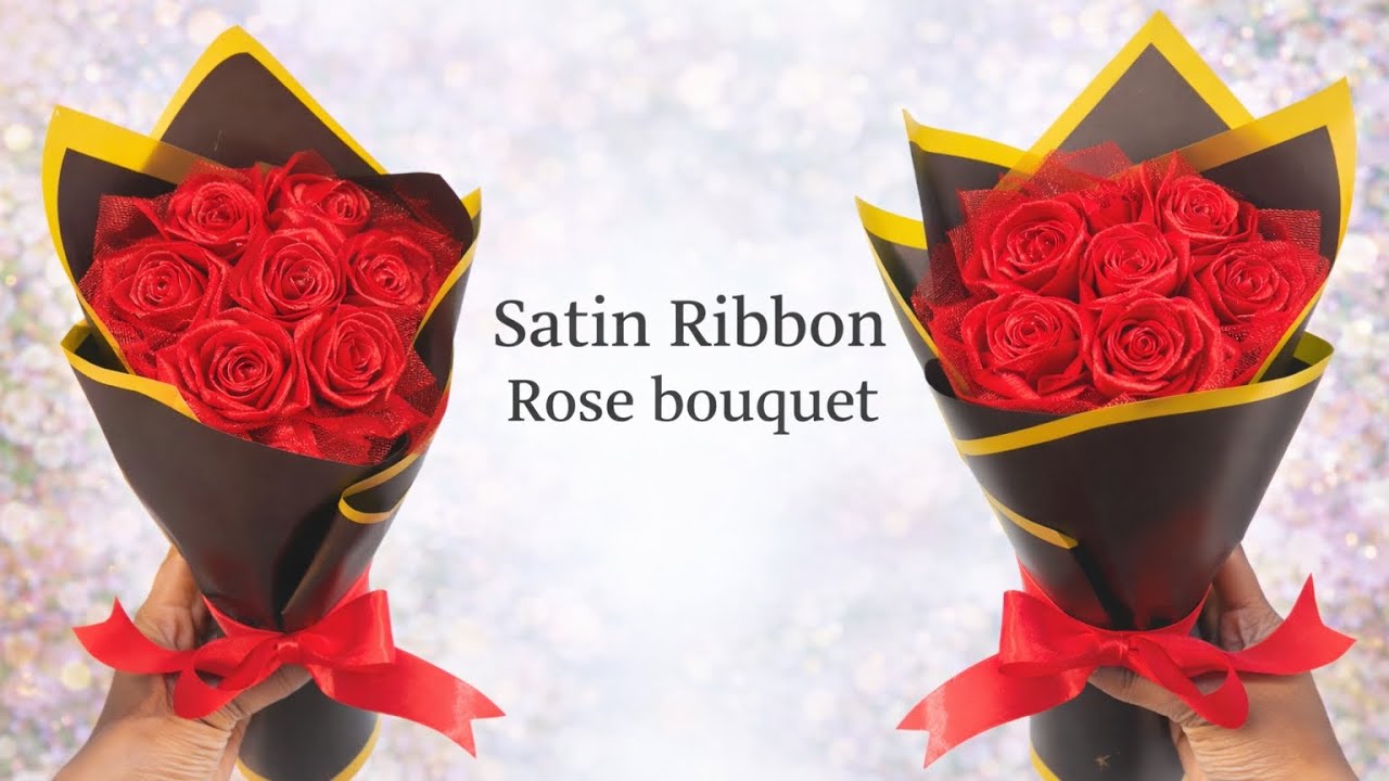 Satin Ribbon Rose Bouquet Making | Easy & Beautiful Handmade Flower Bouquet 💐 ⭐