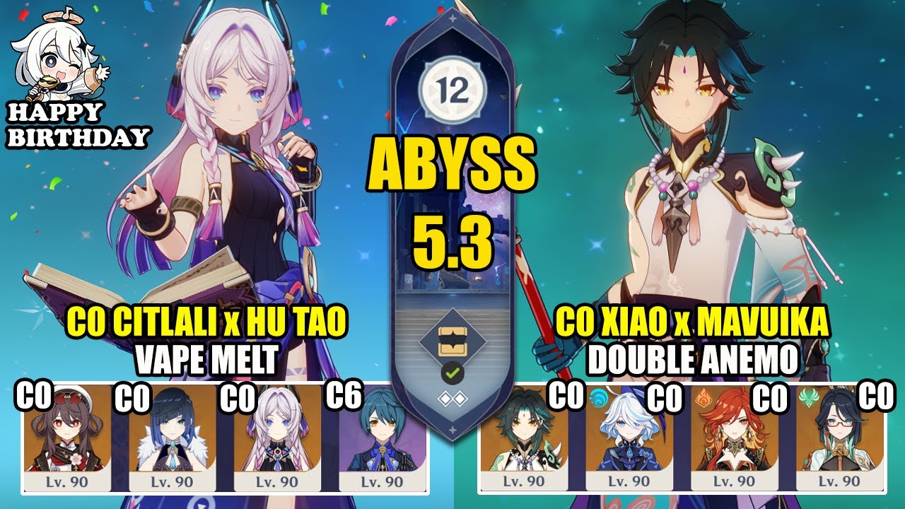 C0 Citlali Hu Tao Vape Melt & C0 Xiao Mavuika Double Anemo | Spiral Abyss 5.3 | Genshin Impact 【原神】