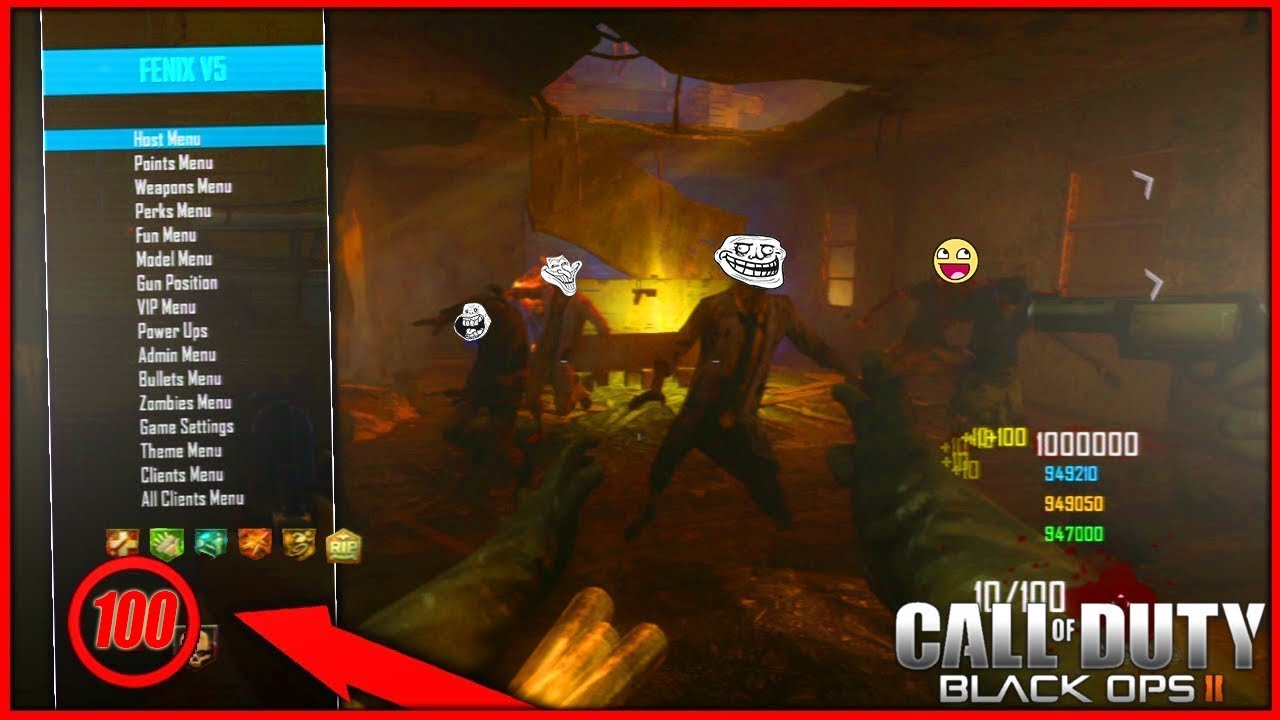 BO2 ZOMBIE MANCHE 100 AVEC le MOD MENU TROLL - [ FUNTAGE 100% WTF ]
