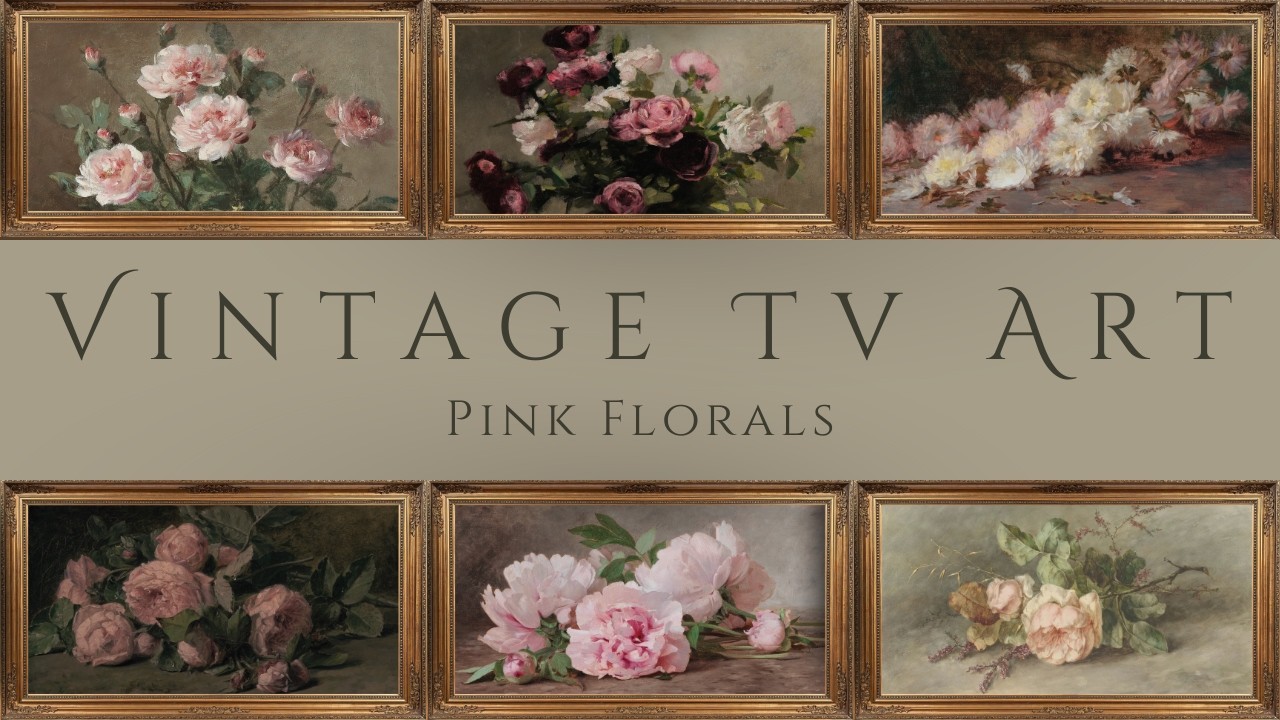 Pink Vintage Floral Art For Your TV | Gold Frame | Oil Painting Still Life | 4k Tv Art Screensaver