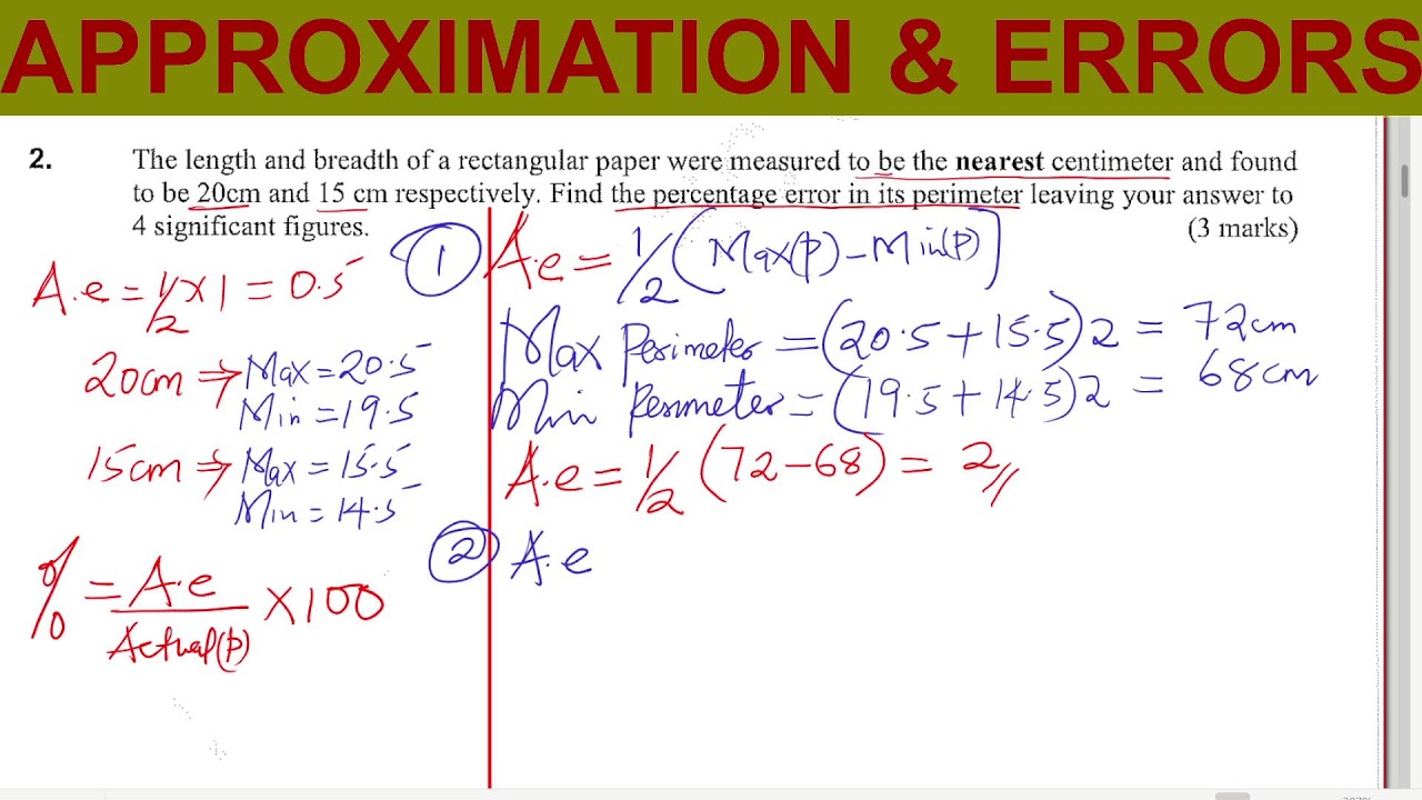 APPROXIMATION & ERRORS | Percentage error in perimeter of a rectangle