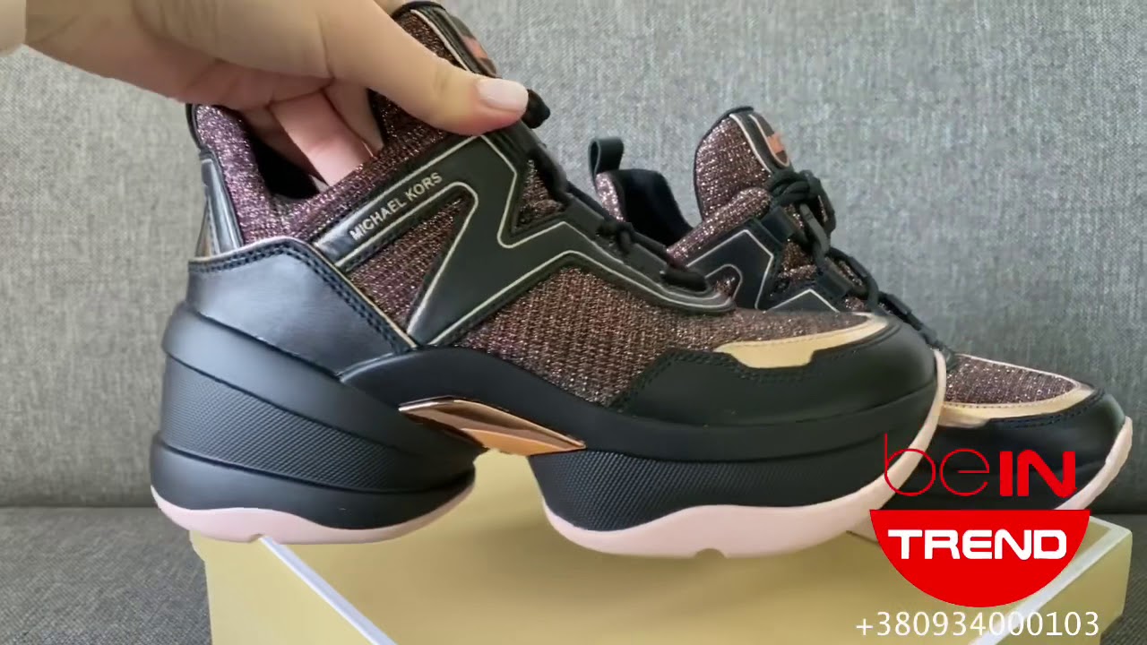 Кроссовки MICHAEL MICHAEL KORS Olympia Glitter Chain-Mesh and Leather Trainer