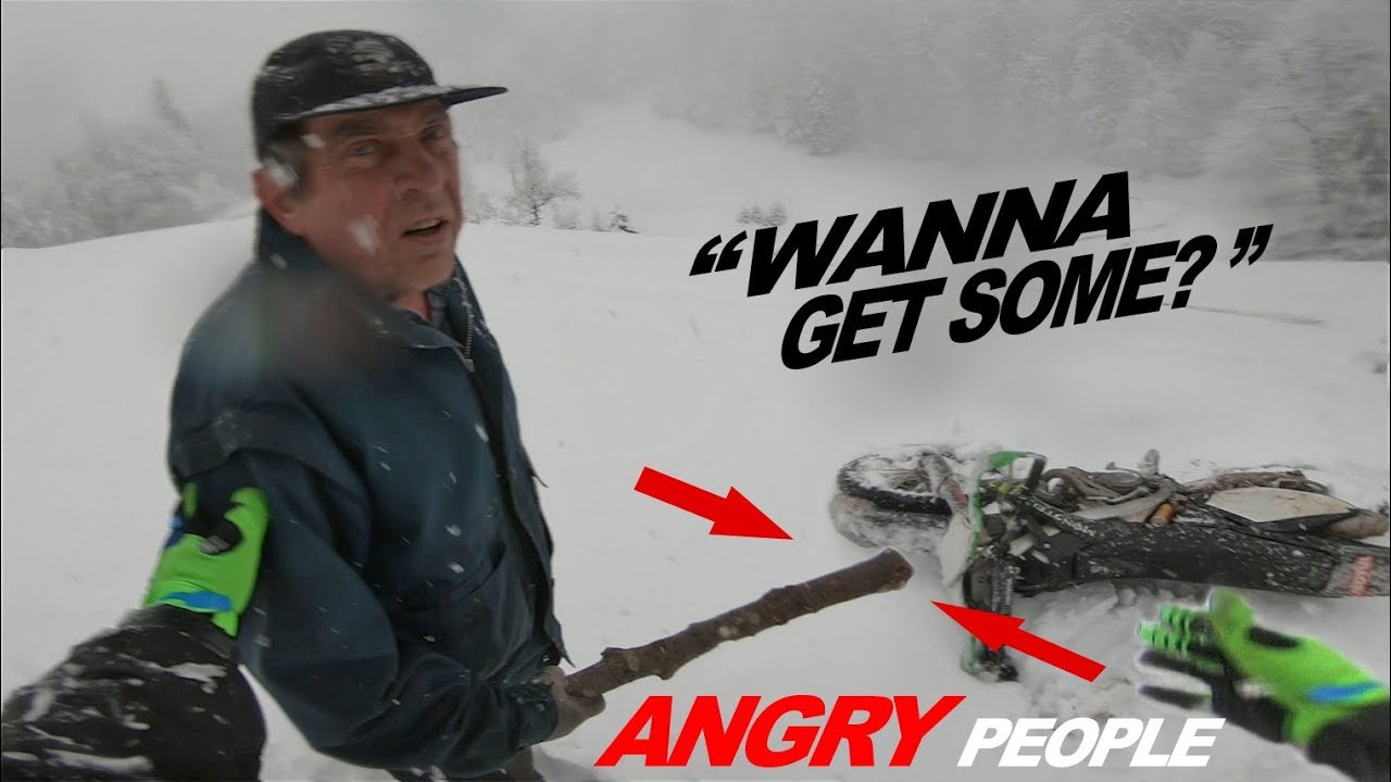 Hillbilly Attack Dirt Bikers On Snow! Angry Man Wanted Fight! 2018