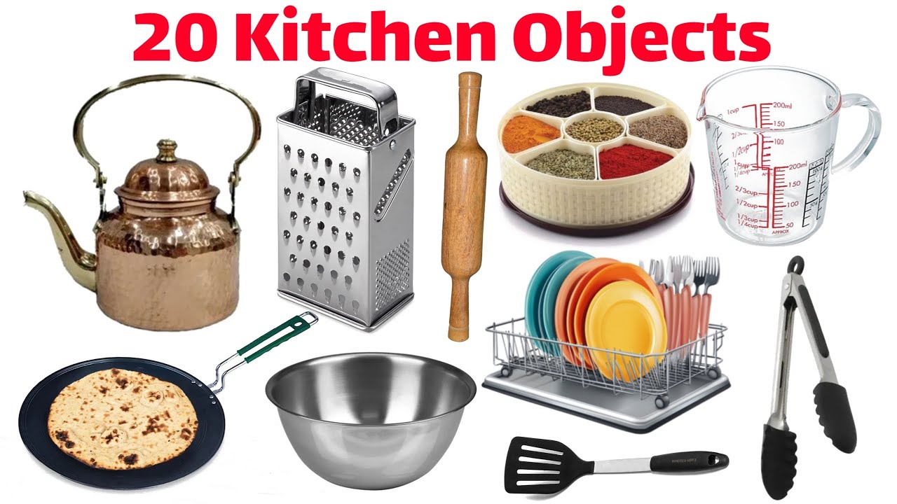 20 Kitchen Objects Names for Kids | Learn 20 Kitchen Items in English | Educational Video